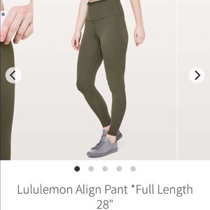 Lululemon Align Pant *Full Length 28" Dark Olive Size 8